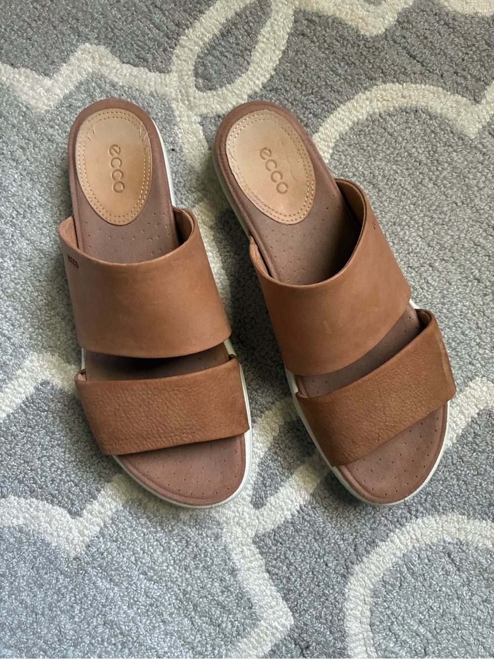 Ecco Women's Tan/Brown Double-Strap Slide Sandals